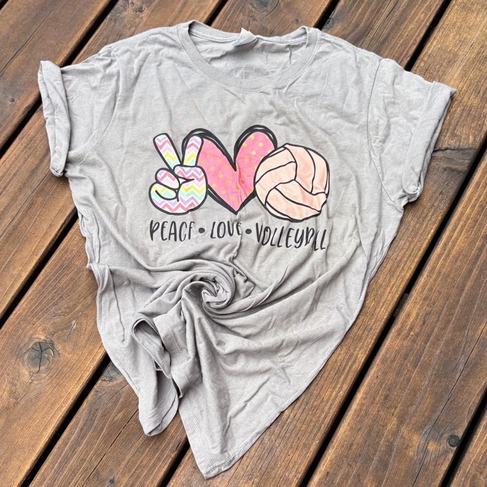 Gray Peace Love Volleyball Graphic Tee